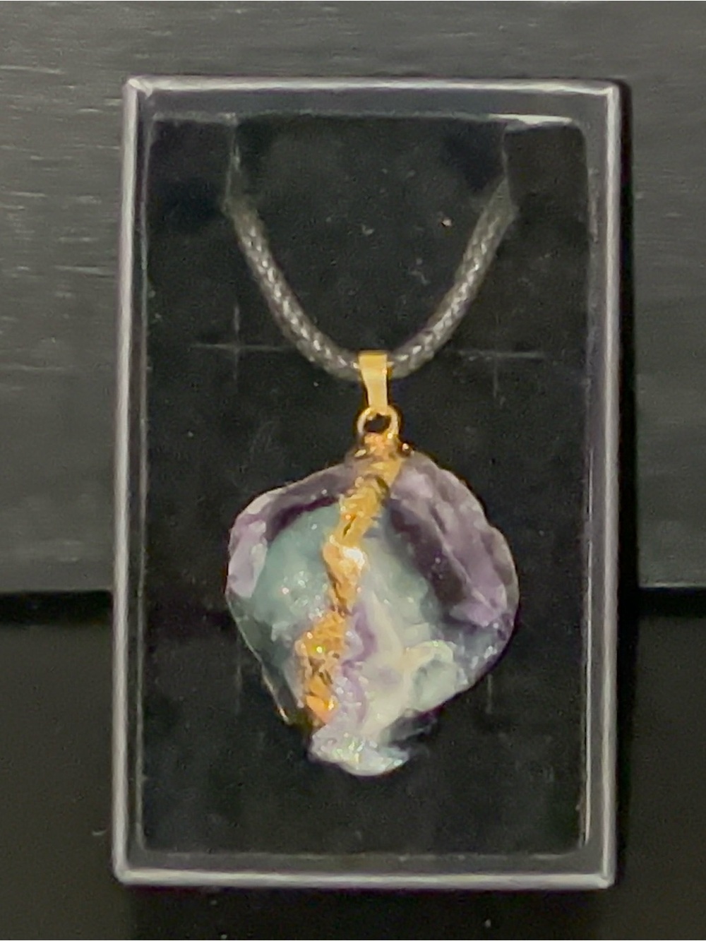 Gold-Accented Amethyst Druzy Pendant Necklace in Purple and Teal